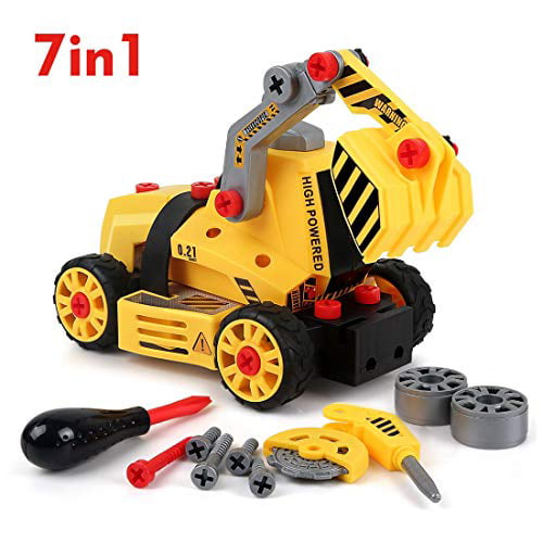 Drilling Car or Road Roller with Tools Bulldozer STEM Gifts Engineering Trucks for 3 4 5 6 7 Year Old Boys Girls 4-in-1 Take Apart Car Toys for Kids Construction Vehicles Excavator